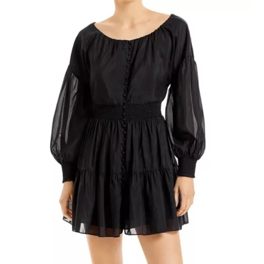 Alice + Olivia Kiara Button Front Dress in Black 6 - Picture 4 of 12